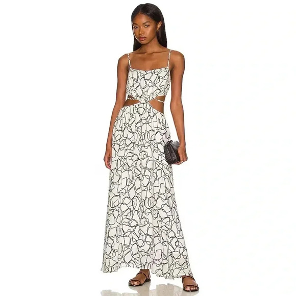 ASTR the Label Sanger Dress Cutout Maxi in White Black Sketch Revolve XS - Picture 1 of 12
